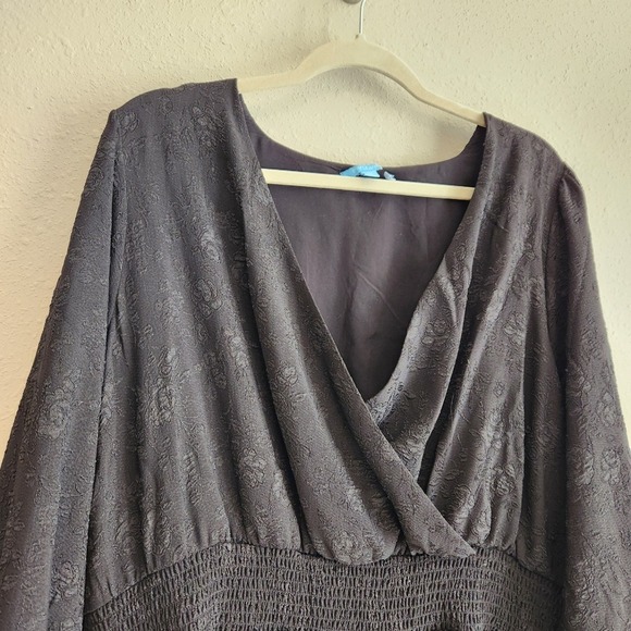 Draper James Size 2X Black Long Sleeve Smocked Waist Dress - Picture 2 of 12